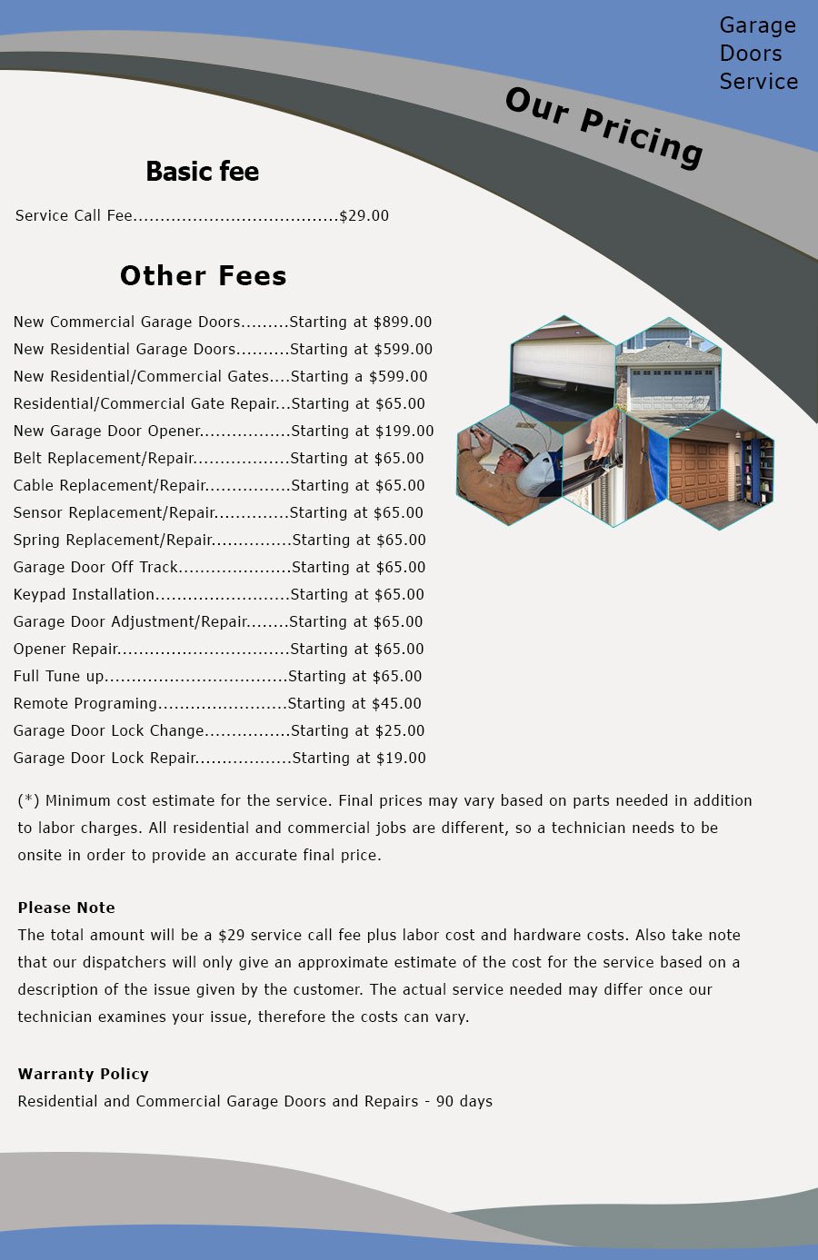 Price List Security Garage Door Service